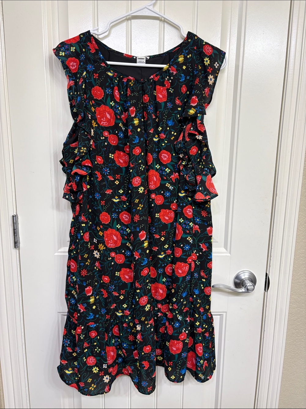J. Crew Black Floral‎ Dress with Red Rose Print